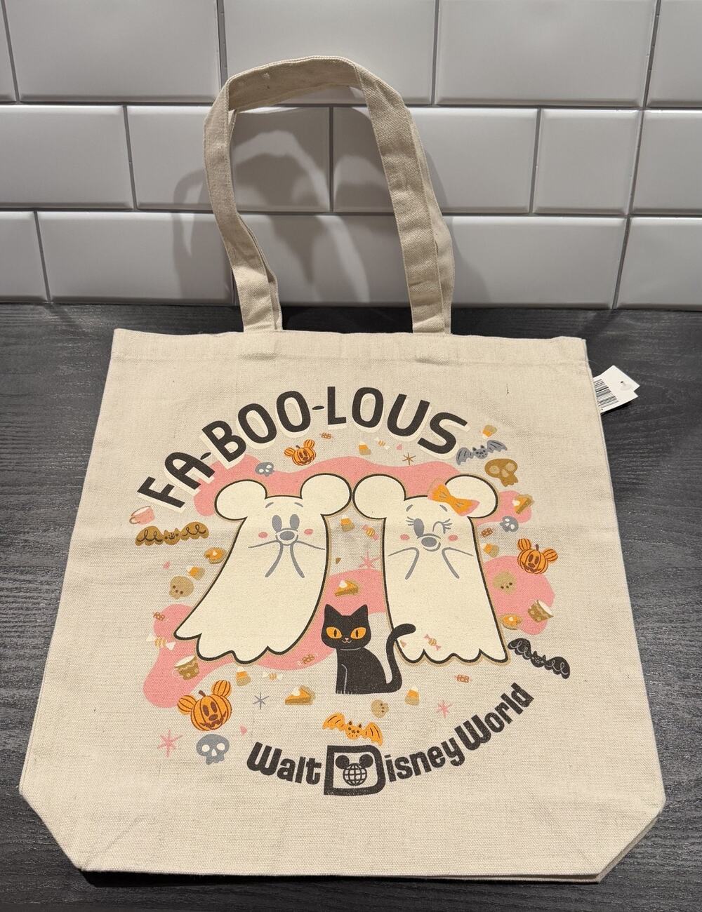 NEW Disney Parks 2025 Halloween Mickey & Minnie Ghost "Fa-Boo-Lous" Canvas Tote
